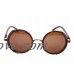 Cyber Goggles Steampunk Sunglasses Vintage Retro Mirror lens Round Glasses Brown Frame Reflective Lens + Hard Protective Eyeglasses Case - B01KHQNJHW